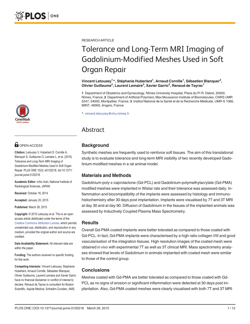 PDF) Tolerance and Long-Term MRI Imaging of Gadolinium-Modified ...