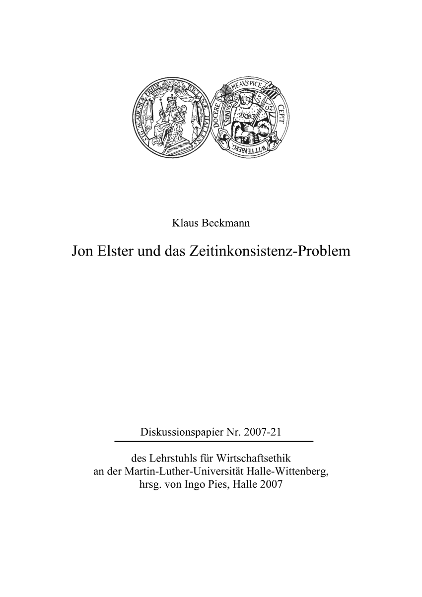 PDF Jon Elster und das Zeitinkonsistenz Problem