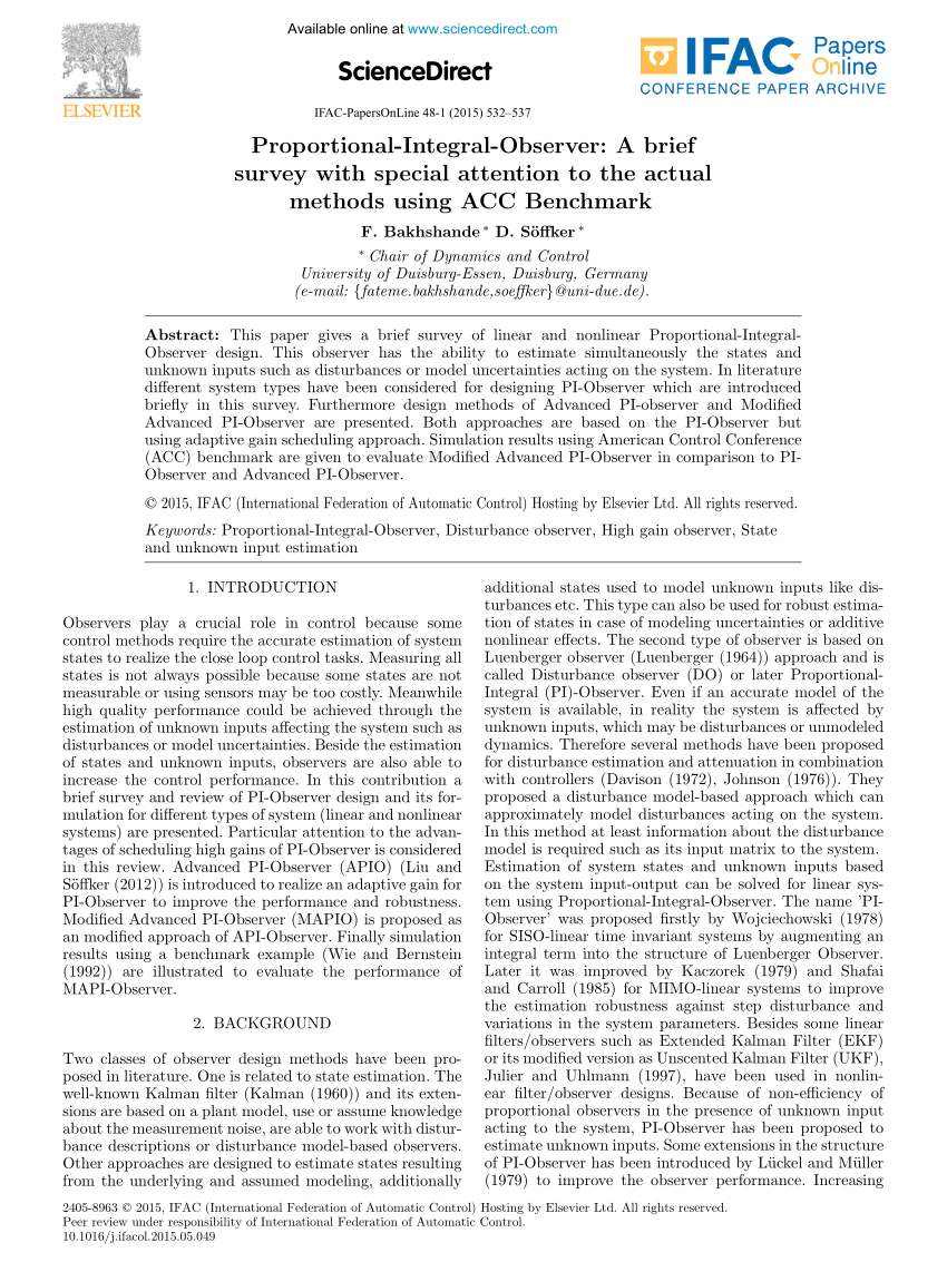 Pdf Proportional Integral Observer A Brief Survey With