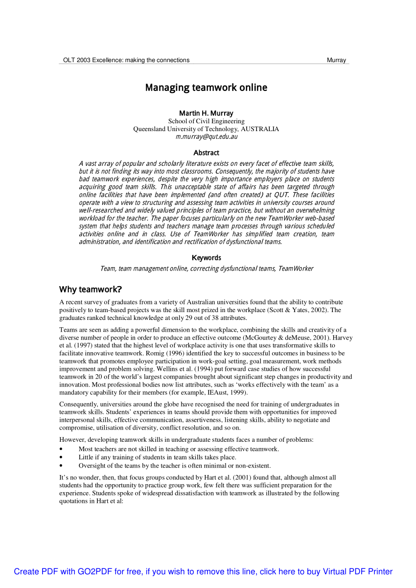 Pdf Managing Teamwork Online