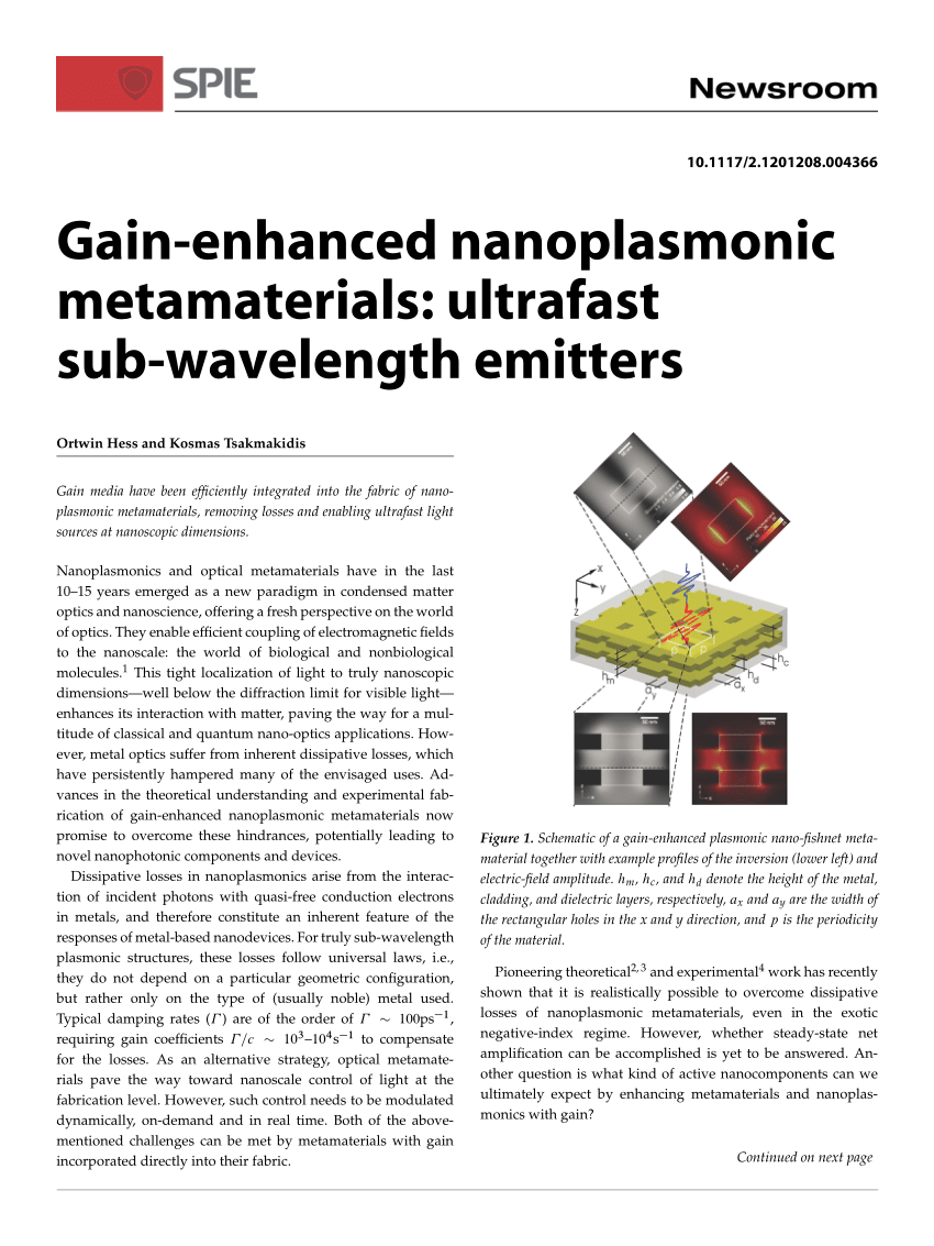 (PDF) Gain-enhanced nanoplasmonic metamaterials: ultrafast sub ...