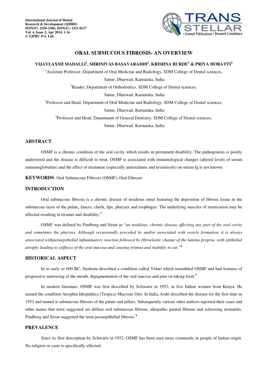 PDF ORAL SUBMUCOUS FIBROSIS AN OVERVIEW