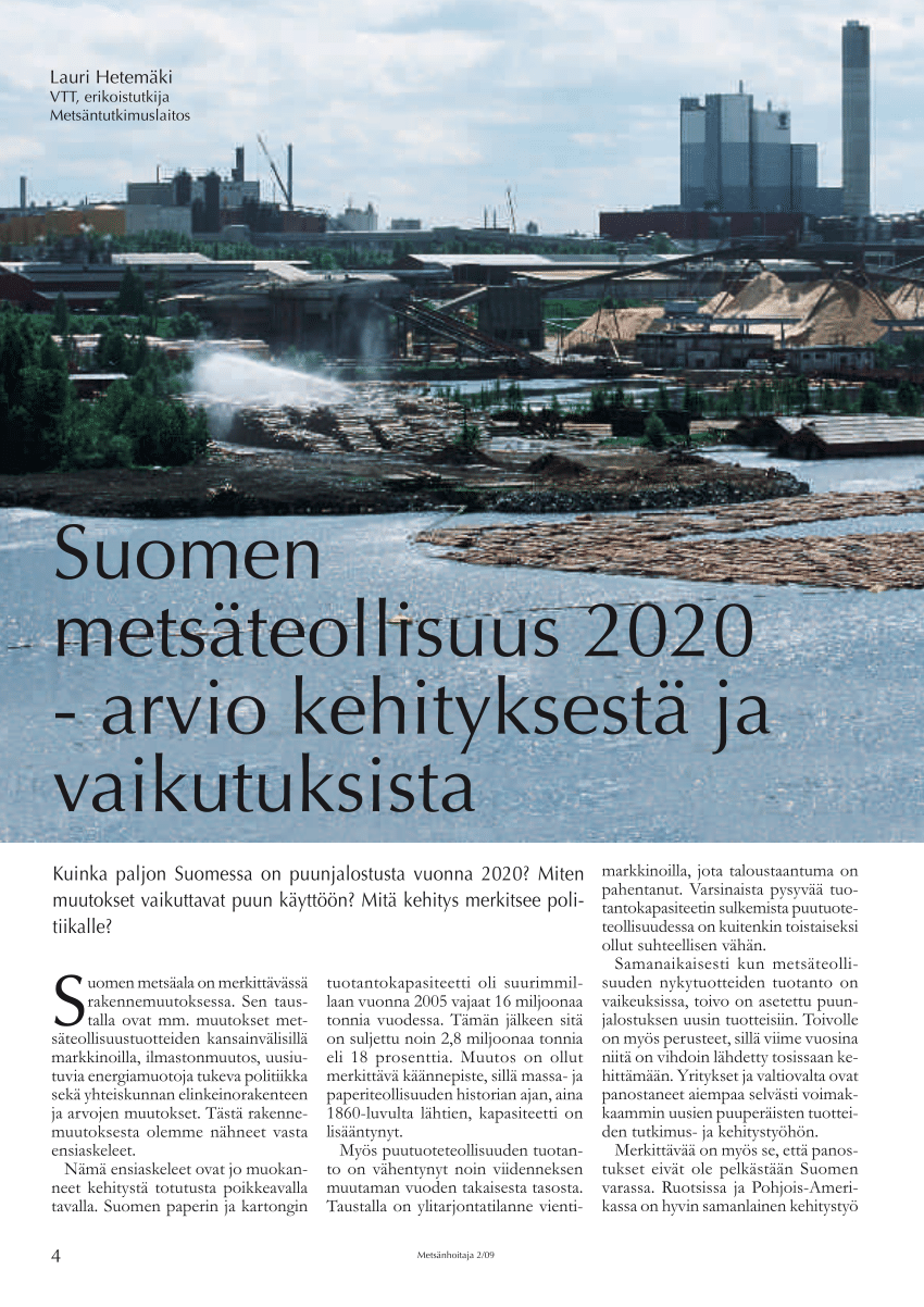 PDF) Suomen metsäteollisuus 2020 - arvio kehityksestä ja vaikutuksista