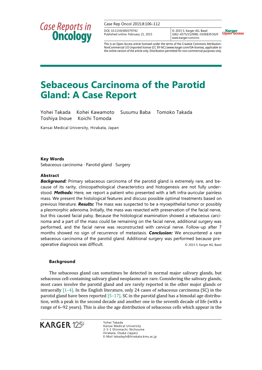 Pdf Sebaceous Carcinoma Of The Parotid Gland A Case Report