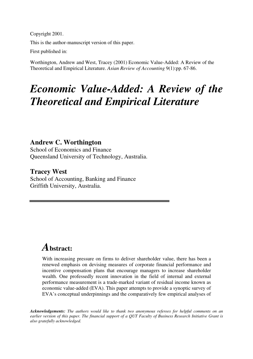Pdf Economic Value Added A Review Of The Theoretical And Empirical Literature
