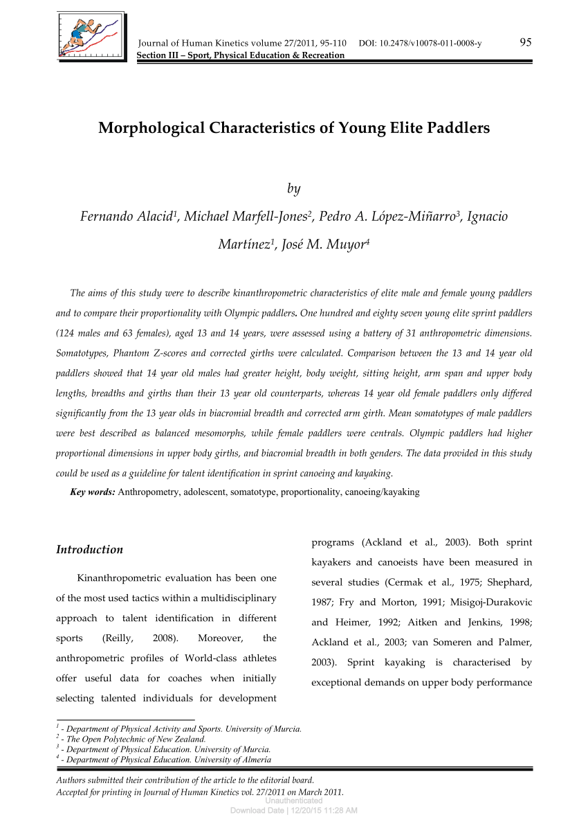 PDF) Morphological Characteristics of Young Elite Paddlers