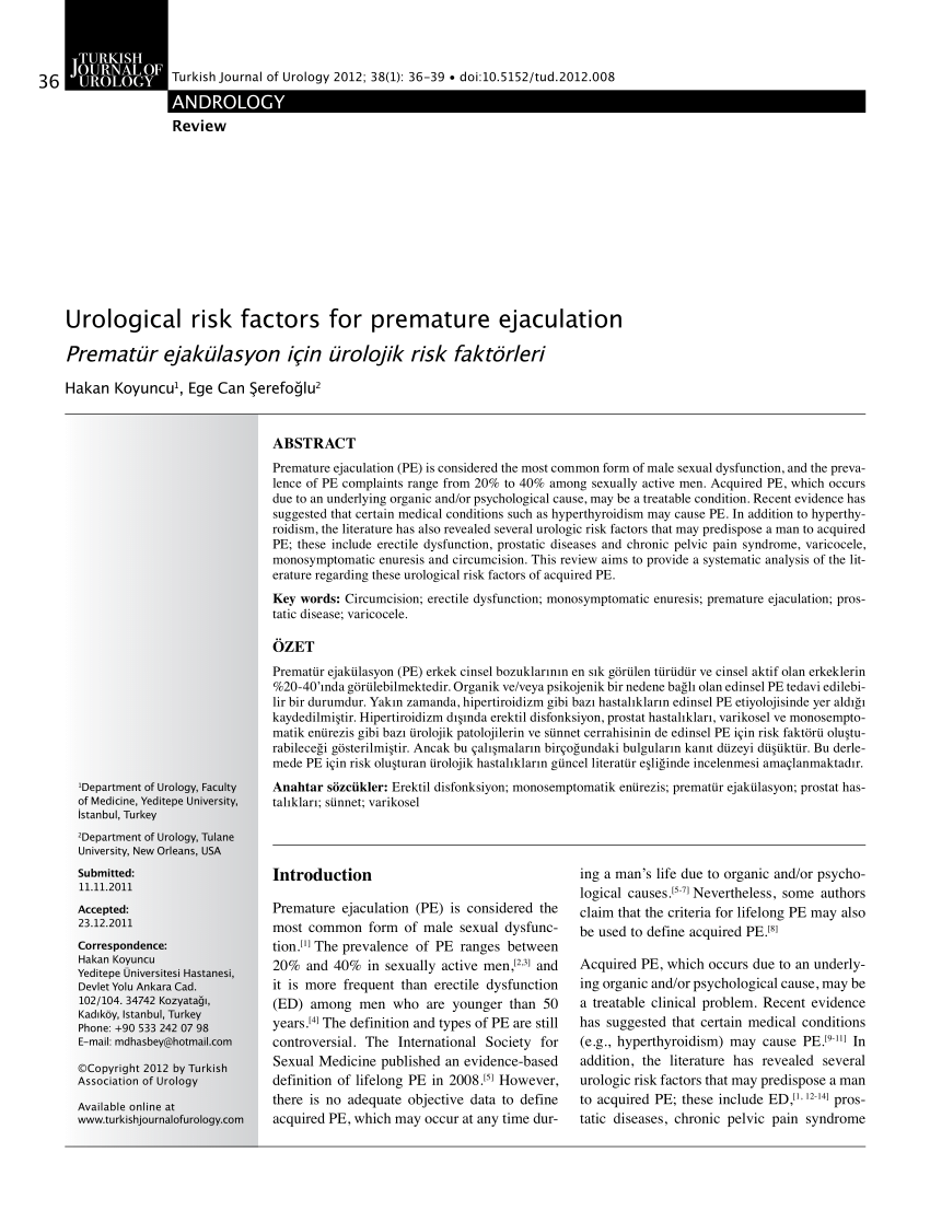 PDF) Urological risk factors for premature ejaculation