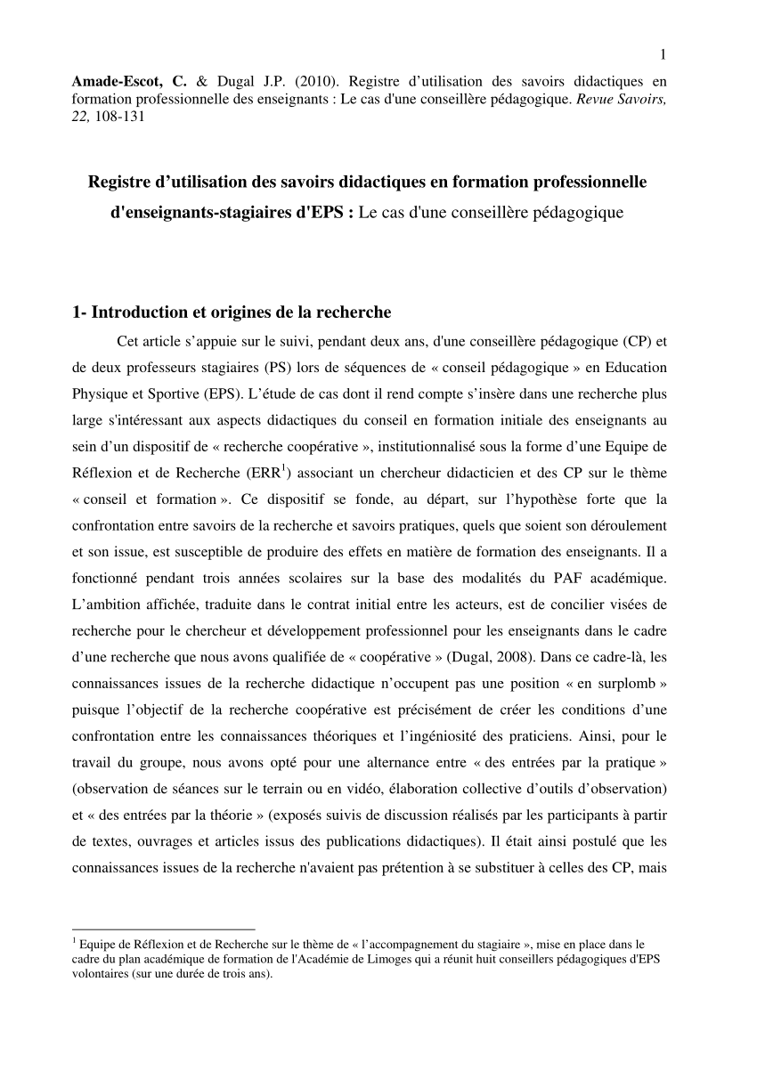 Pdf Registre D Utilisation Des Savoirs Didactiques En Formation Professionnelle Des Enseignants Le Cas D Une Conseillere Pedagogique