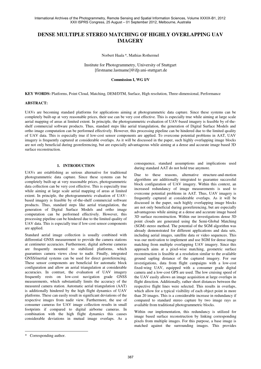 PDF) DENSE MULTIPLE STEREO MATCHING OF HIGHLY OVERLAPPING UAV IMAGERY