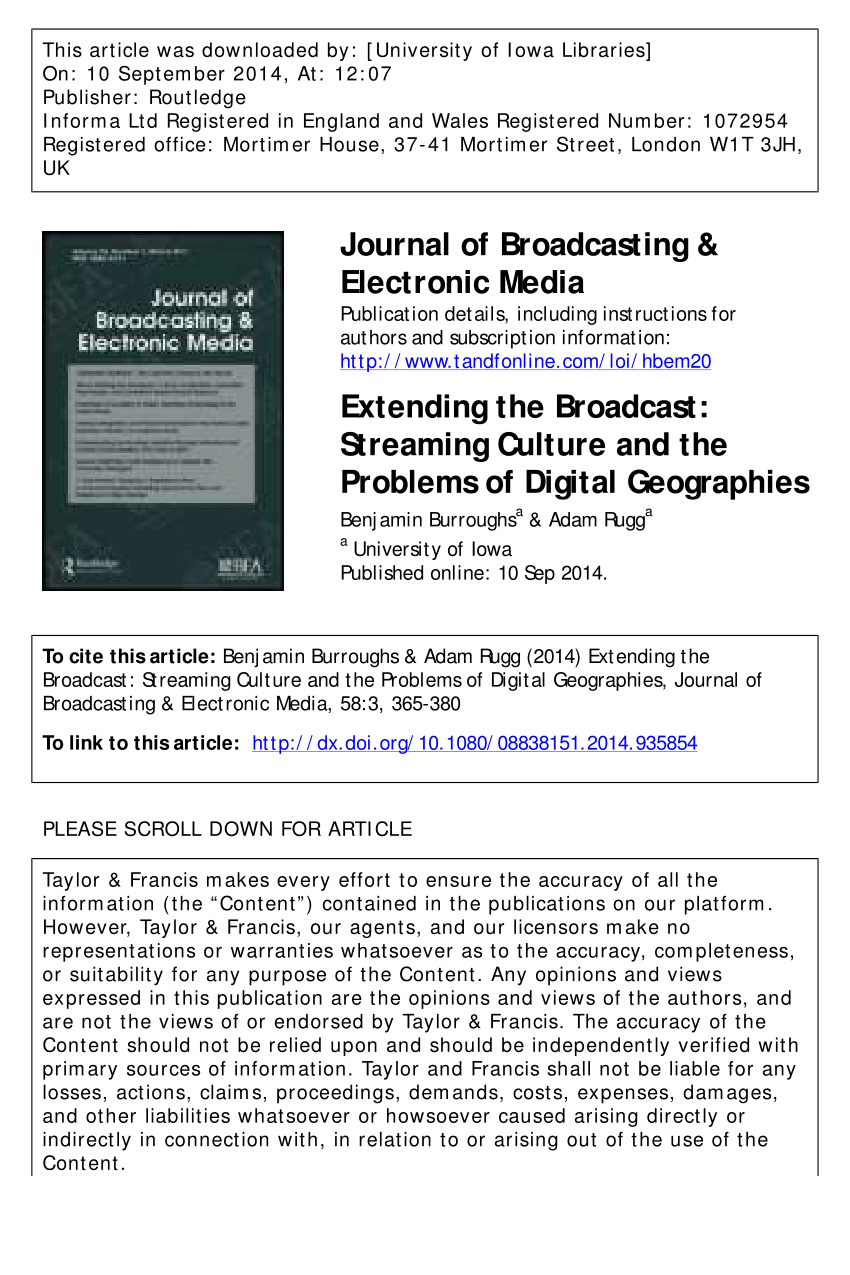 PDF) Extending the Broadcast Streaming Culture and the Problems of Digital Geographies