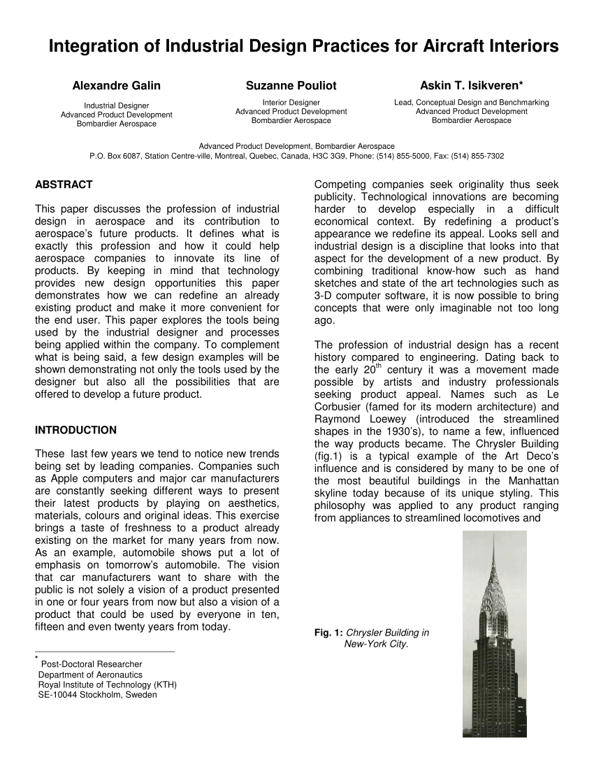 (PDF) Integration of Industrial Design Practices for Aircraft Interiors