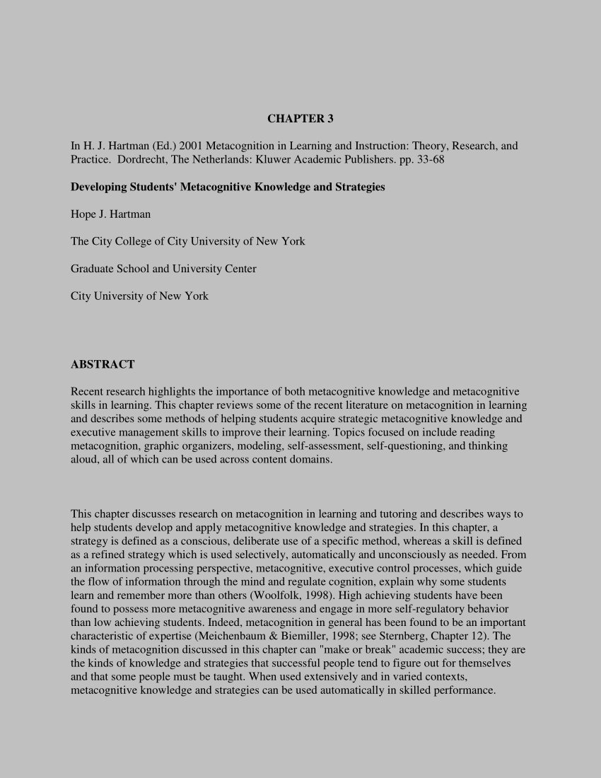 metacognitive essay paper