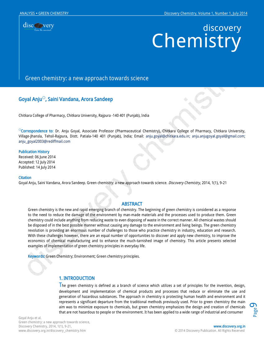 green chemistry research paper