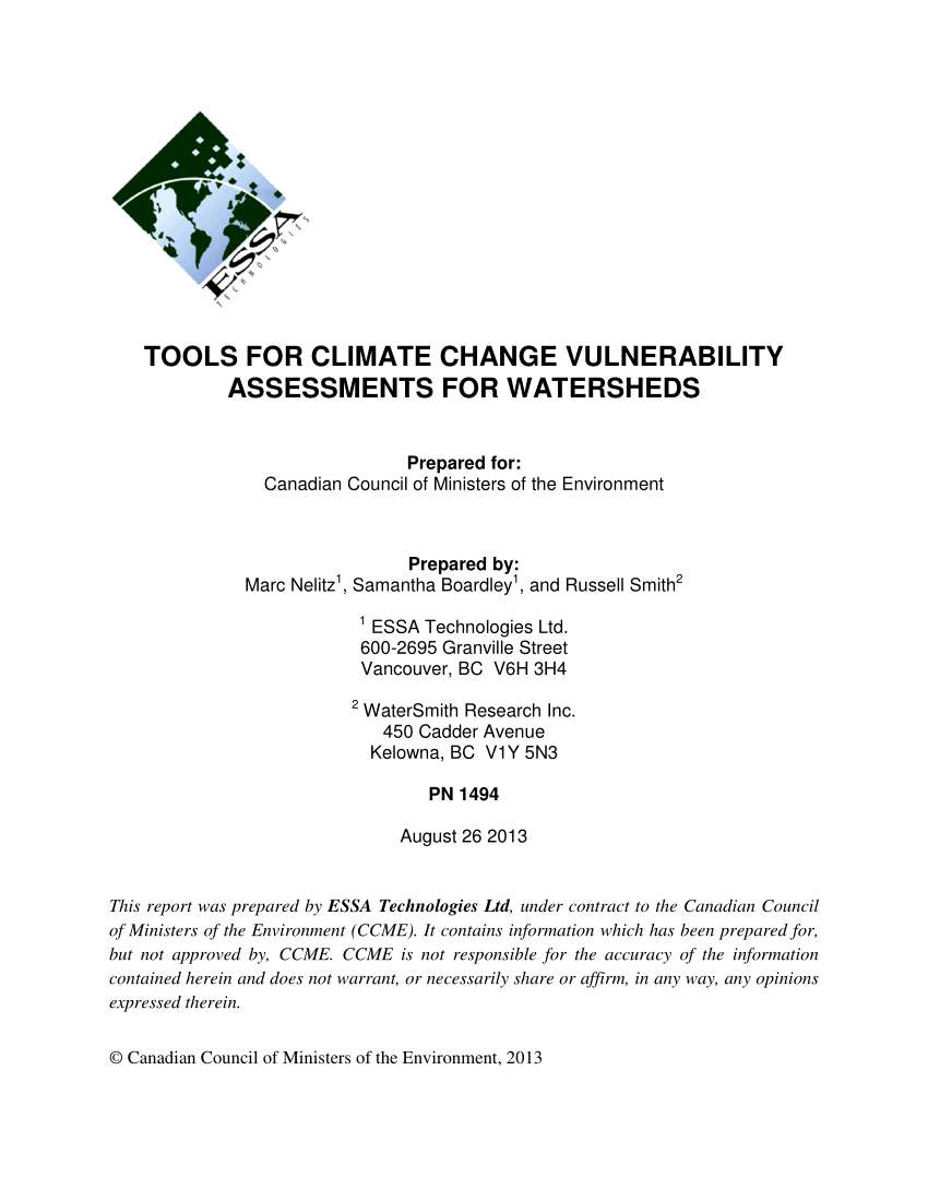 PDF) Tools for climate change vulnerability assessment for watersheds