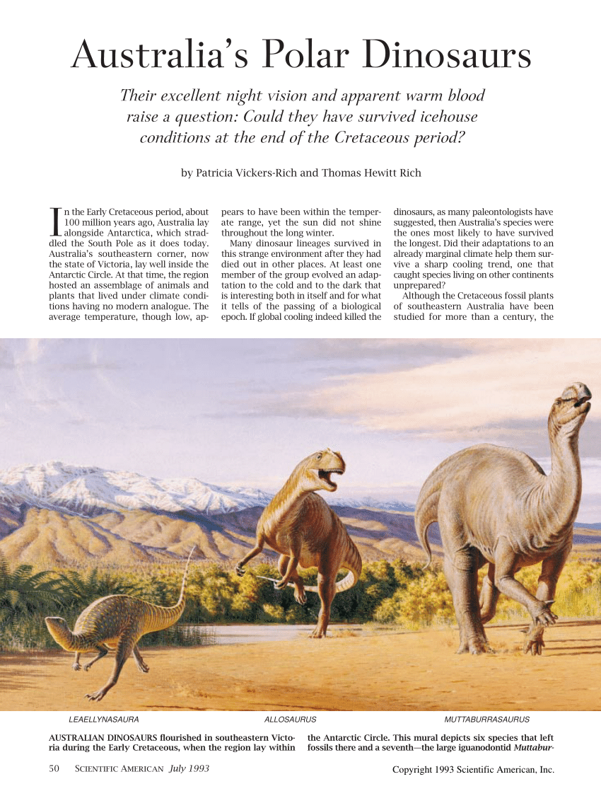 PDF) Australia's Polar Dinosaurs Their excellent night vision and apparent  warm blood raise a question: Could they have survived icehouse conditions  at the end of the Cretaceous period?