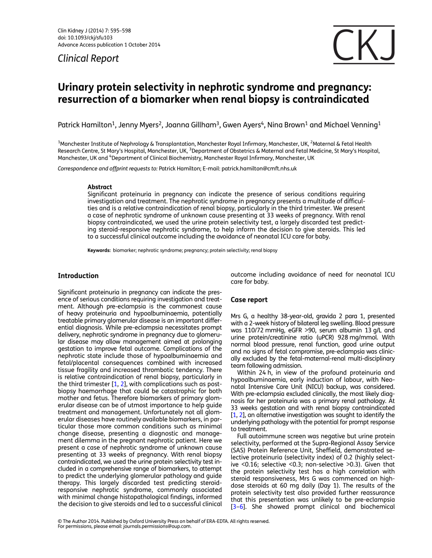 (PDF) Urinary protein selectivity in nephrotic syndrome and pregnancy