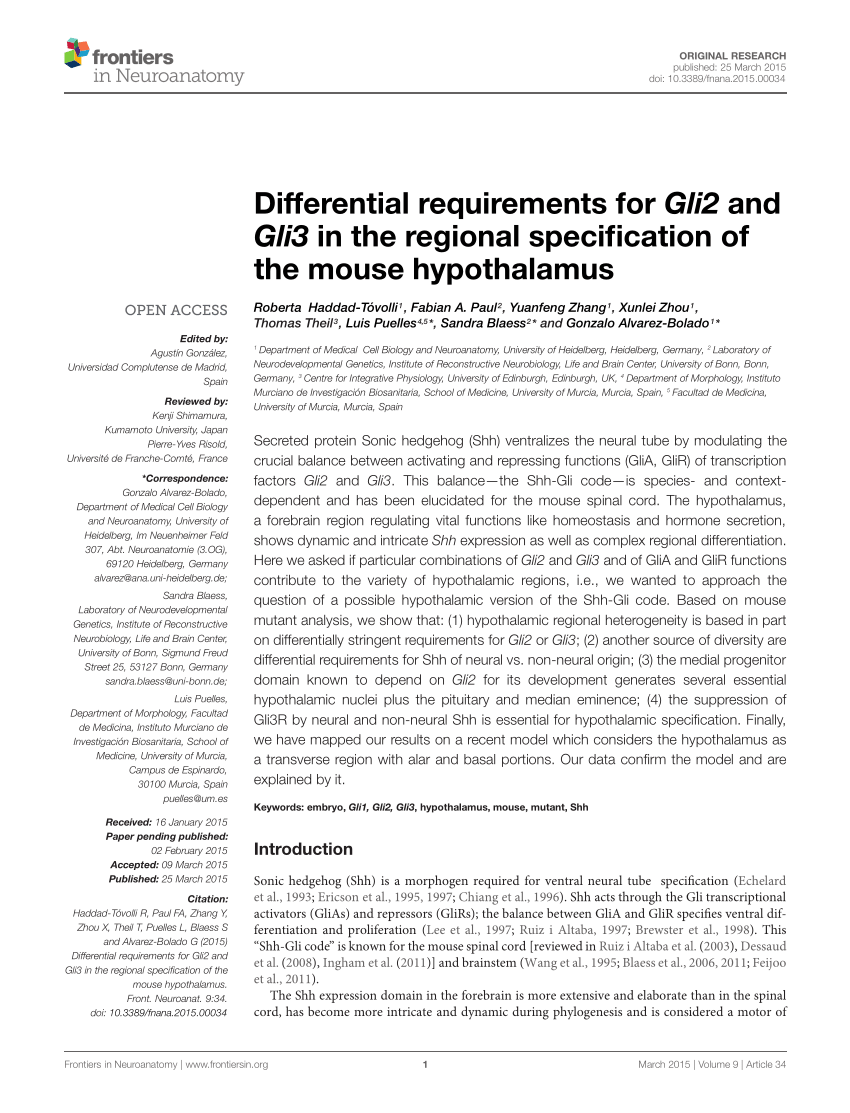 PDF) Corrigendum: Differential requirements for Gli2 and Gli3 in the  regional specification of the mouse hypothalamus