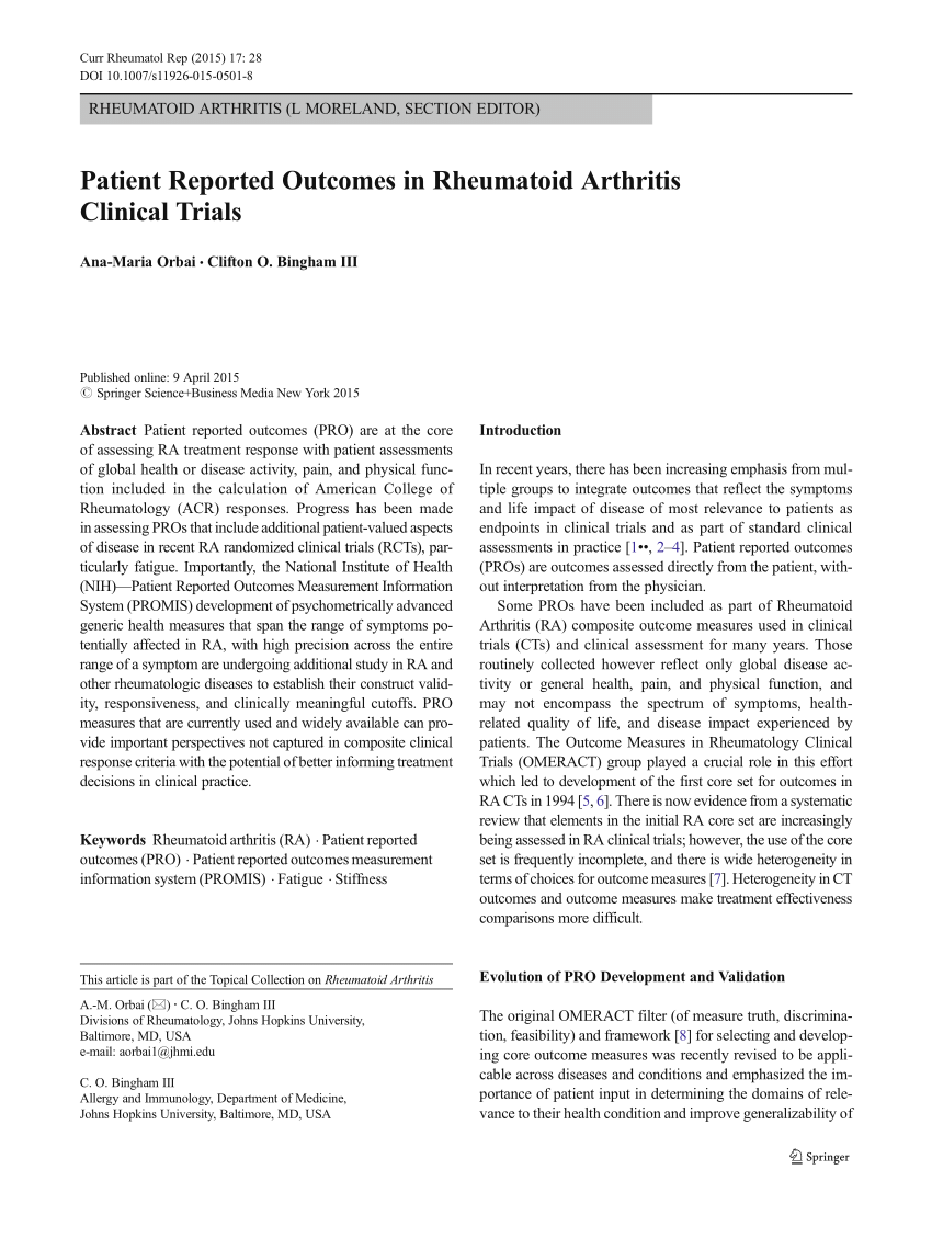 (PDF) Patient Reported in Rheumatoid Arthritis Clinical Trials