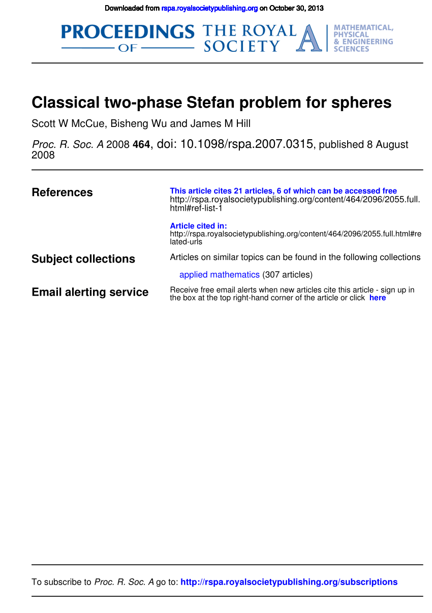 Pdf Classical Two Phase Stefan Problem For Spheres