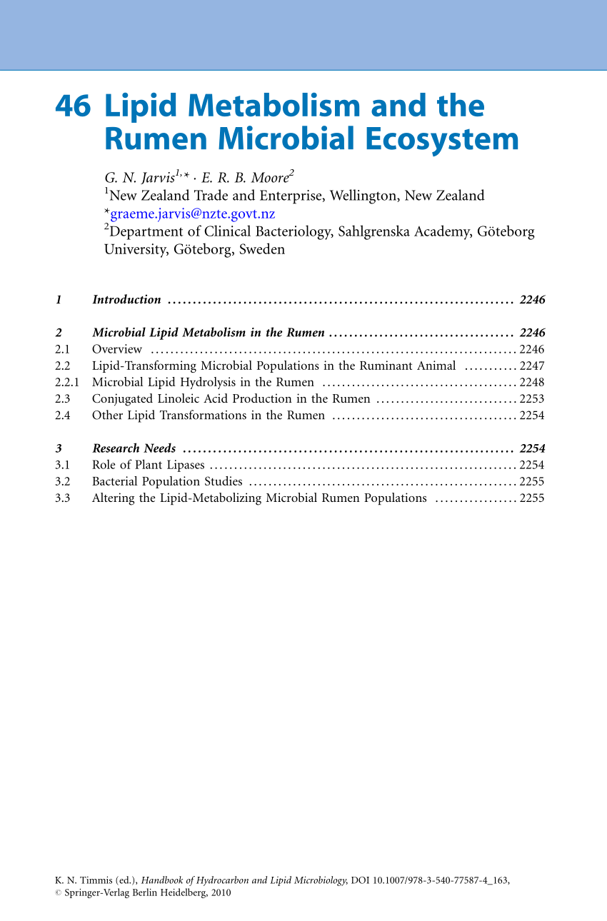 Pdf Lipid Metabolism And The Rumen Microbial Ecosystem