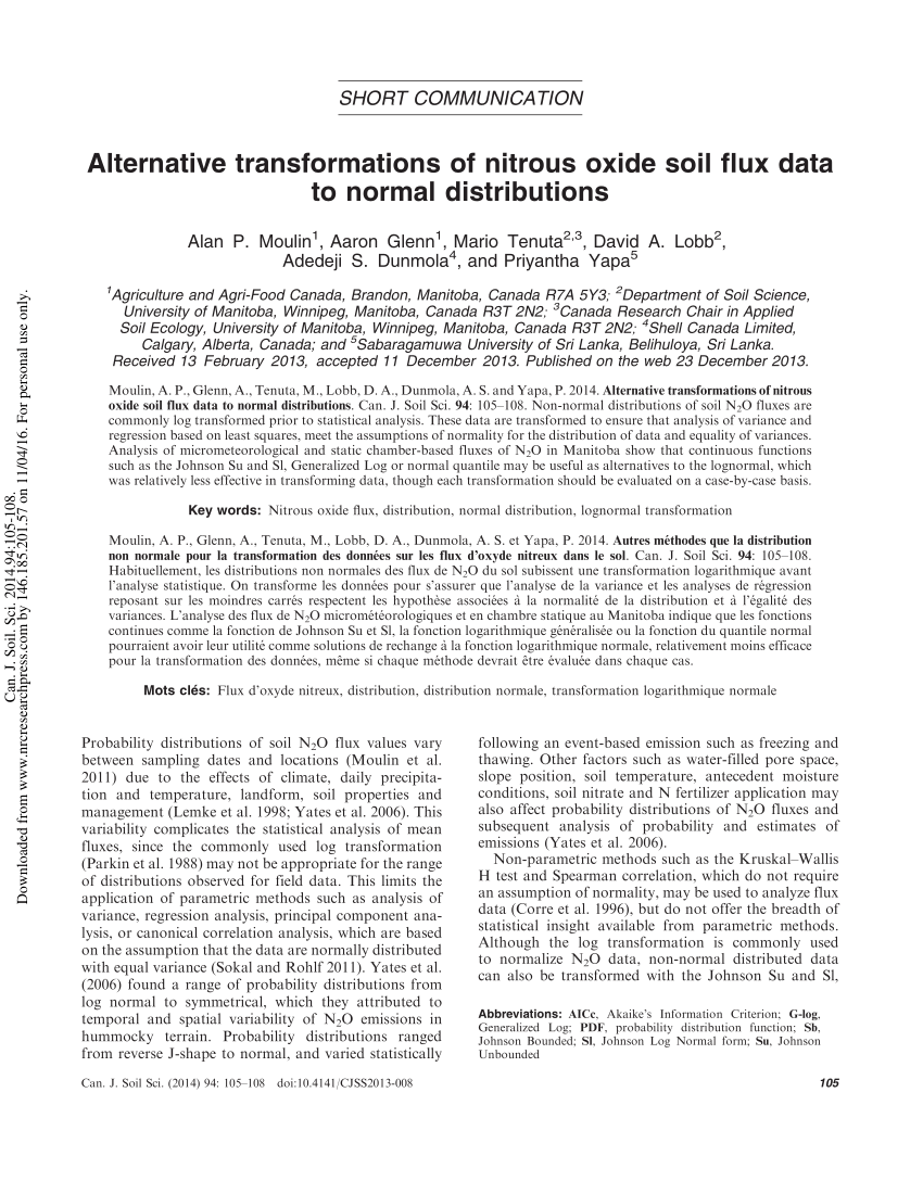 Pdf Alternative Transformations Of Nitrous Oxide Soil Flux