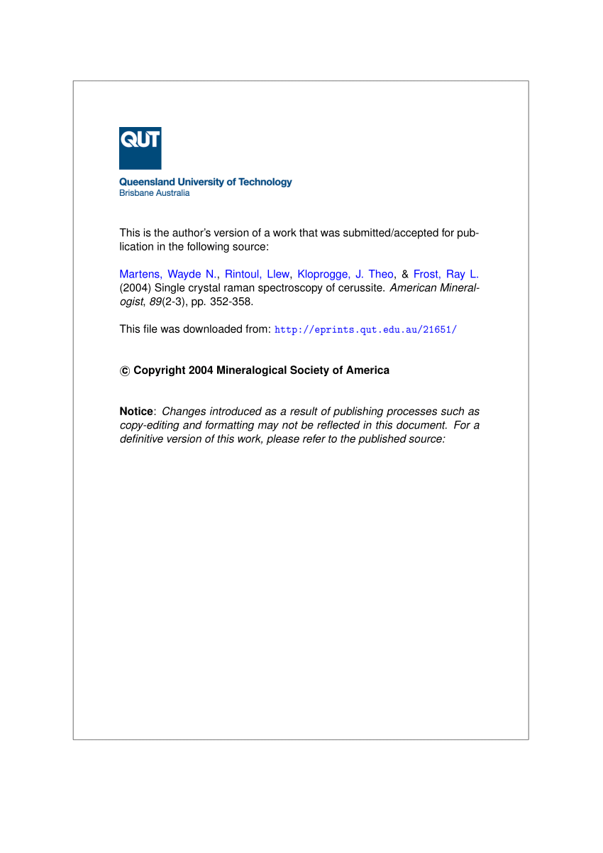 Pdf Single Crystal Raman Spectroscopy Of Cerussite