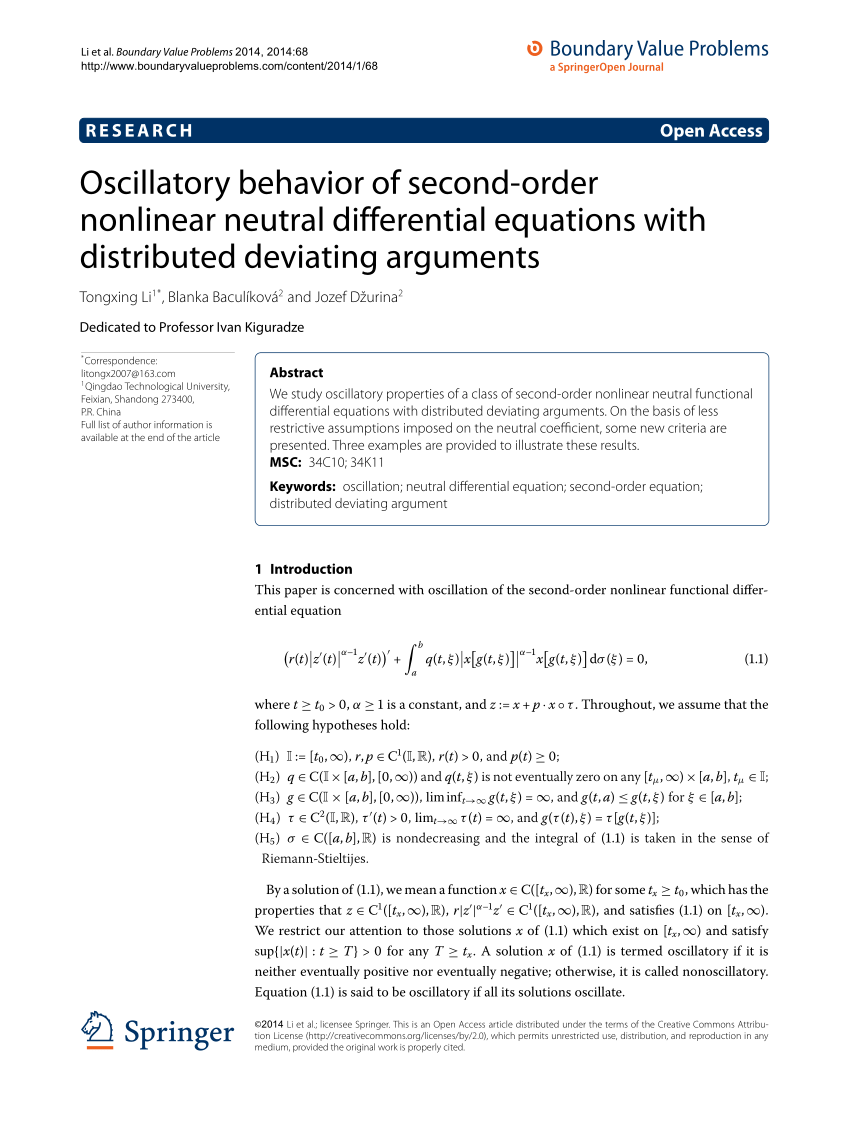 Pdf Oscillatory Behavior Of Second Order Nonlinear Neutral Differential Equations With Distributed Deviating Arguments