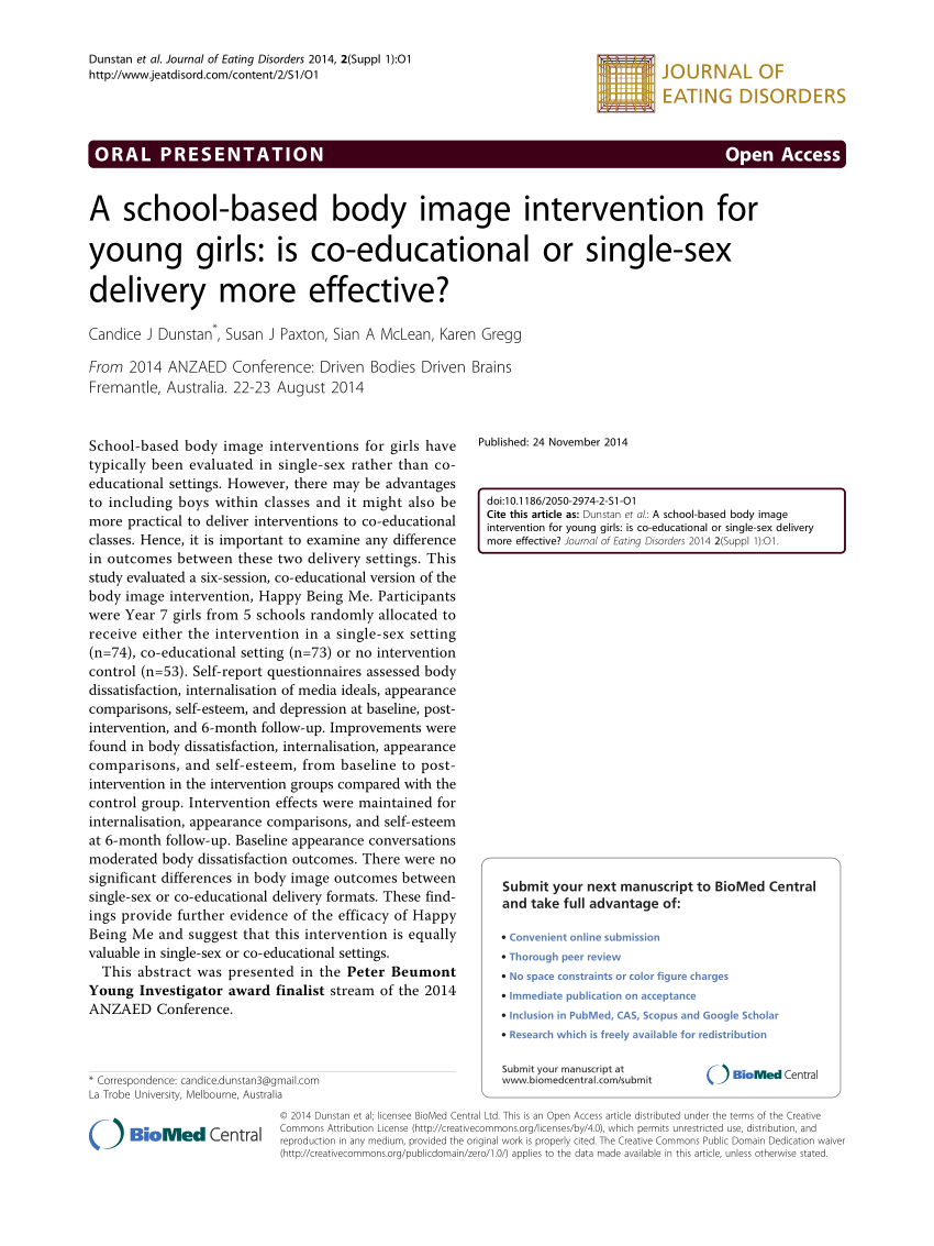 PDF) A school-based body image intervention for young girls: Is  co-educational or single-sex delivery more effective?