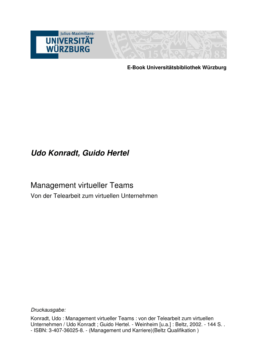 PDF Management virtueller Teams Von der Telearbeit zum virtuellen Unternehmen