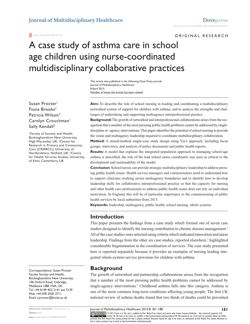 Pdf A Case Study Of Asthma Care In School Age Children Using Nurse-coordinated Multidisciplinary Collaborative Practices