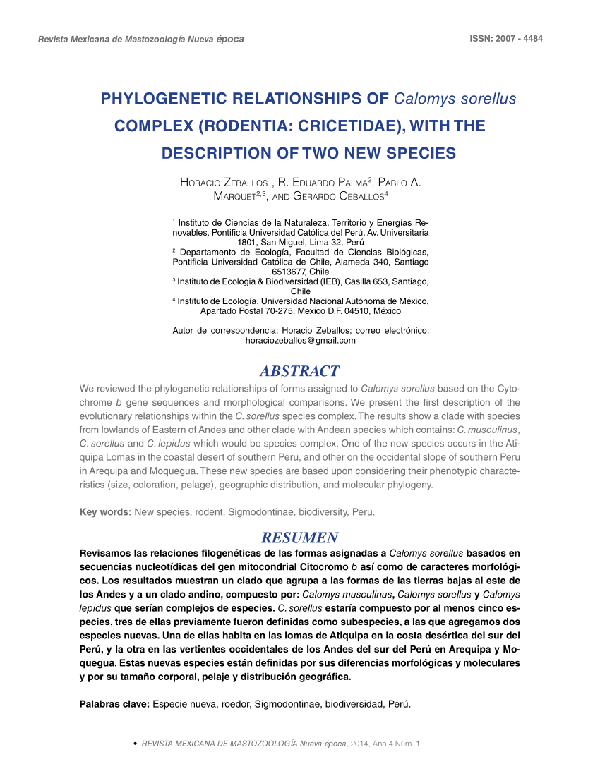 Pdf Phylogenetic Relationships Of Calomys Sorellus Complex