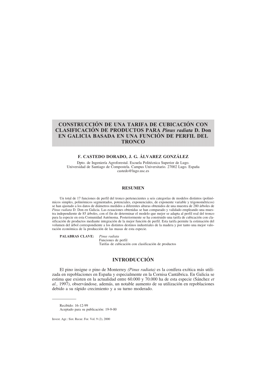 (PDF) Construcción de una tarifa de cubicación con clasificación de ...