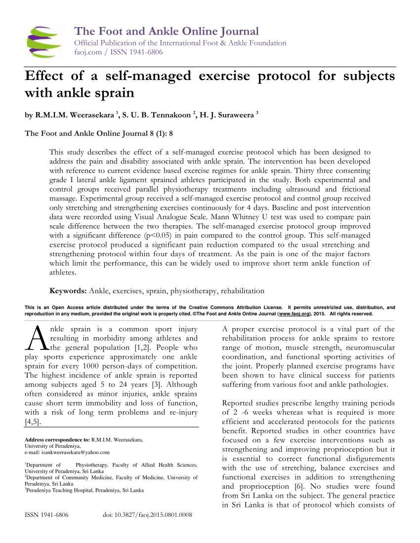 PDF) Effect of a self-managed exercise protocol for subjects with ankle  sprain