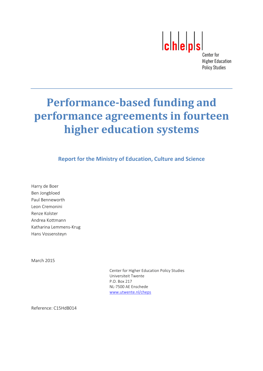 Pdf Performance Based Funding And Performance Agreements In Fourteen Higher Education Systems Report For The Ministry Of Education Culture And Science
