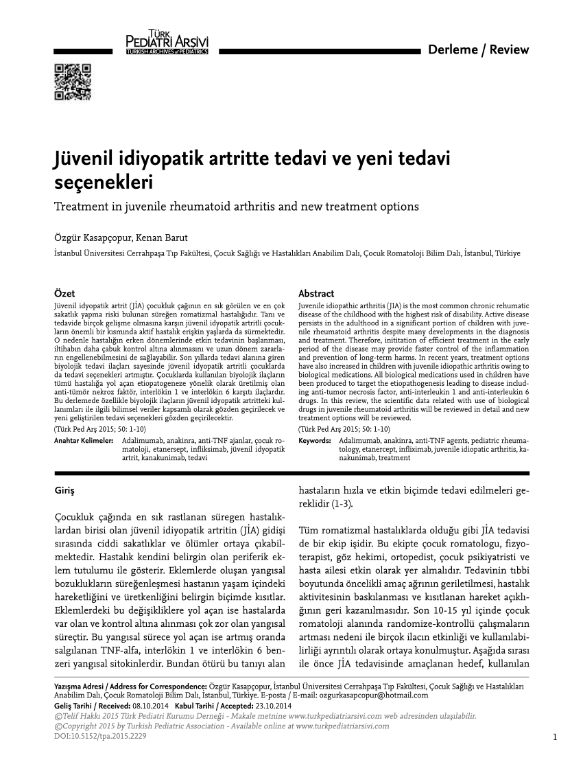 Pdf Treatment In Juvenile Rheumatoid Arthritis And New Treatment Options