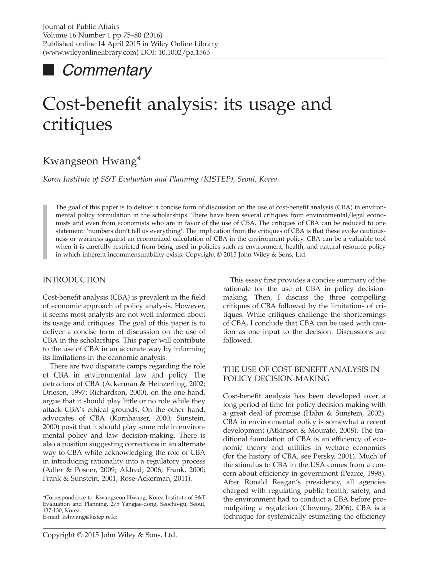 Cost benefit analysis economics paper
