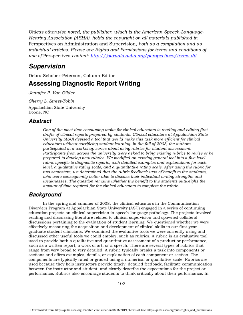 PDF) Supervision: Assessing Diagnostic Report Writing