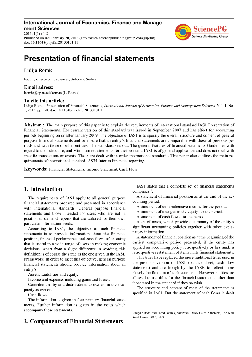presentation of published financial statements