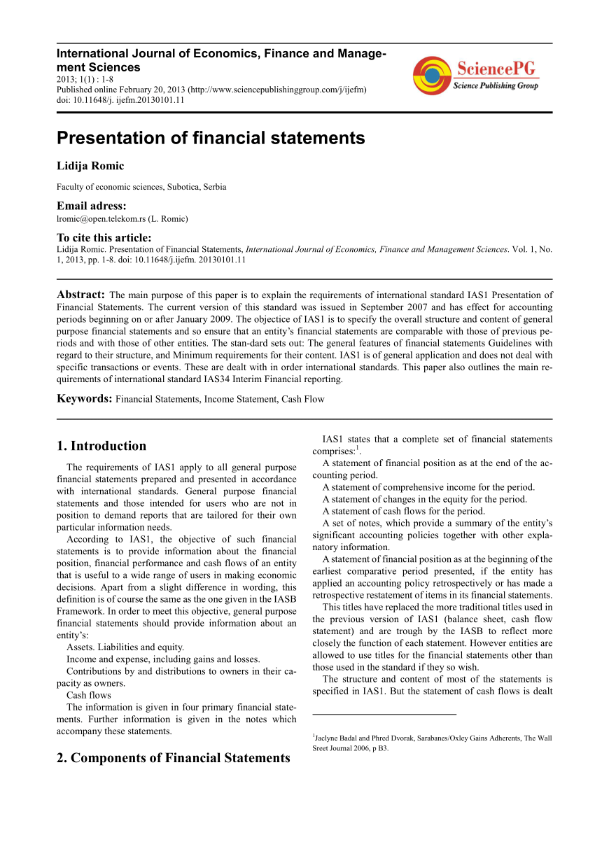 presentation in financial statements