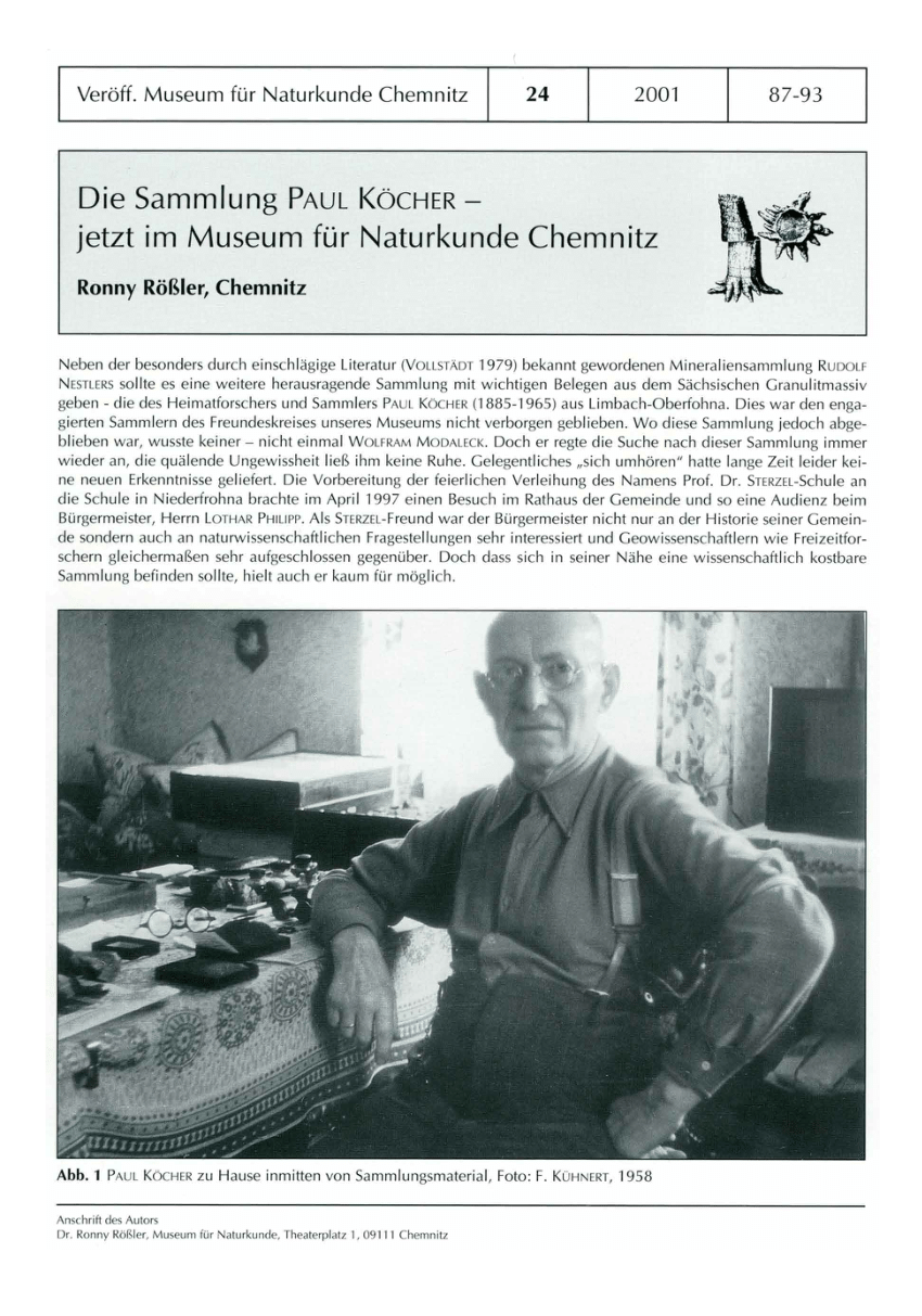 Pdf Die Sammlung Paul Kocher Jetzt Im Museum Fur Naturkunde