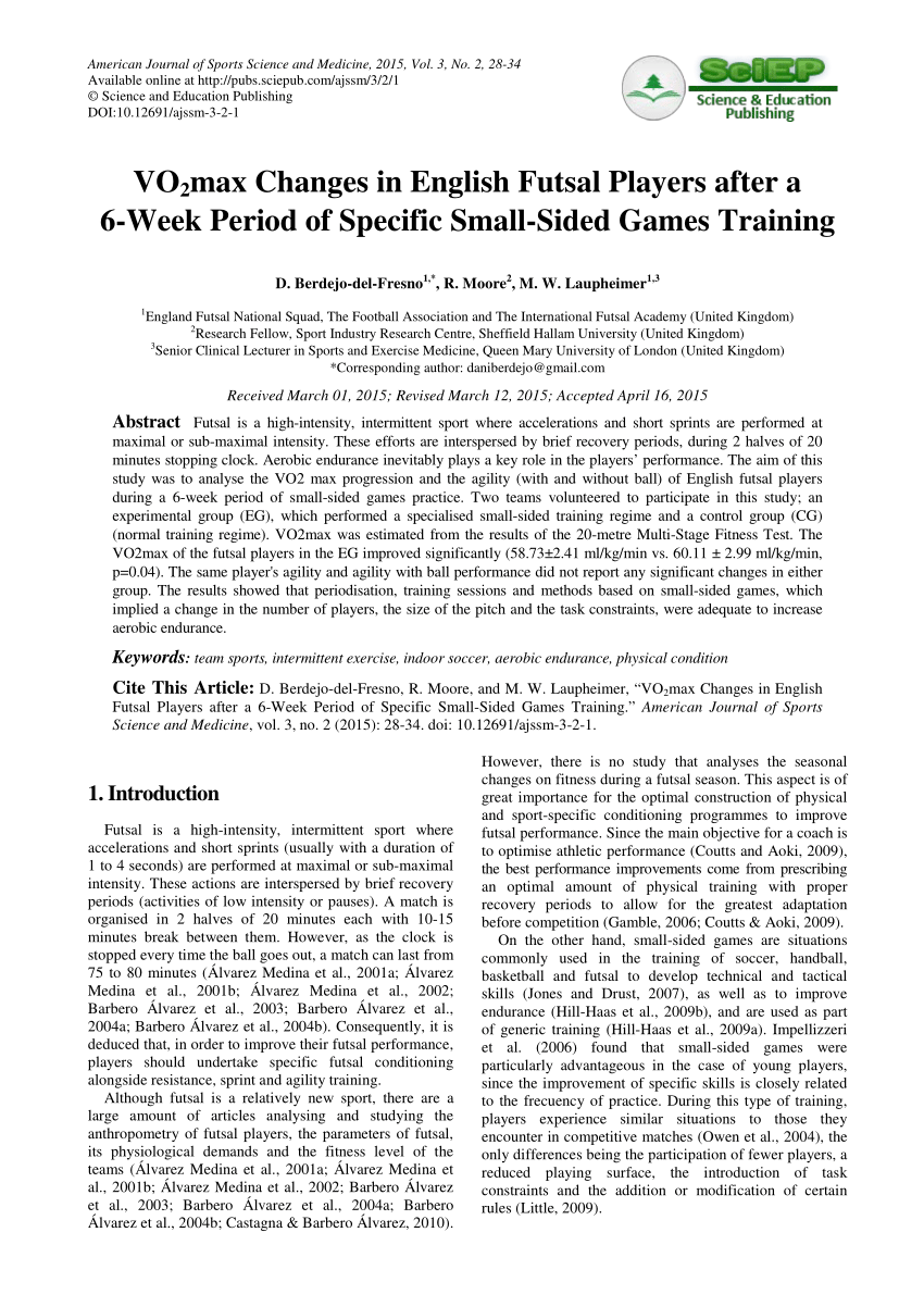 PDF) VO2max Changes in English Futsal Players after a 6-Week