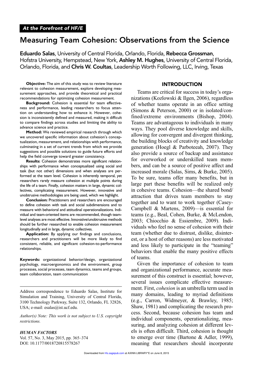Pdf Measuring Team Cohesion - 