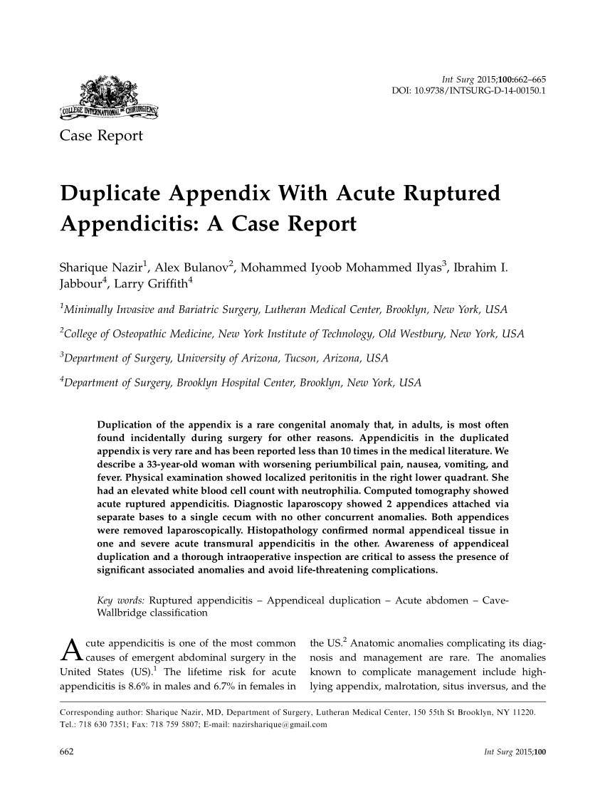 Pdf Duplicate Appendix With Acute Ruptured Appendicitis A Case Report