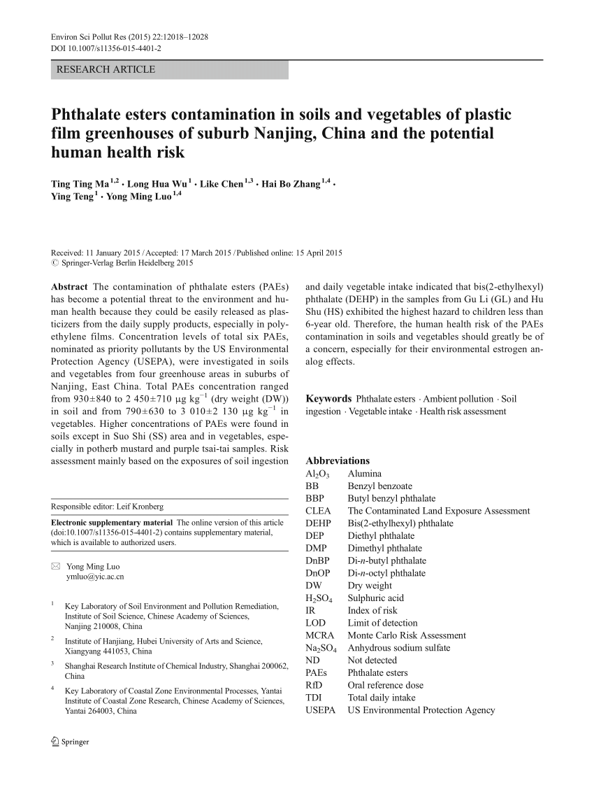 Risk Assessment of Agricultural Plastic Films Based on Release Kinetics of  Phthalate Acid Esters