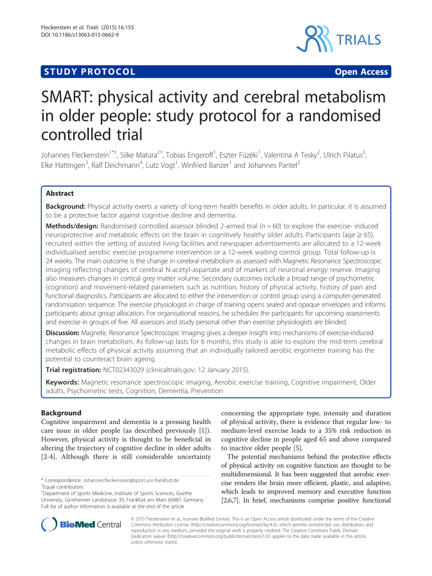 pære Stor vrangforestilling Ooze PDF) SMART: Physical activity and cerebral metabolism in older people:  Study protocol for a randomised controlled trial