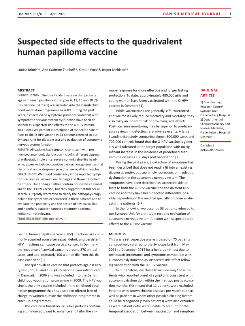 human papilloma vaccine side effects