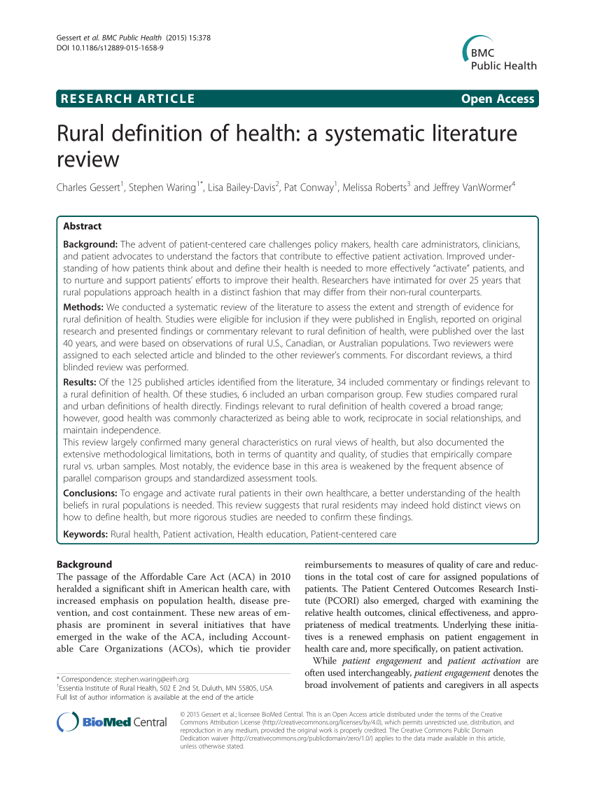 rural definition of health a systematic literature review