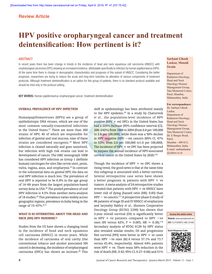 hpv positive oropharyngeal cancer treatment human papillomavirus in cells