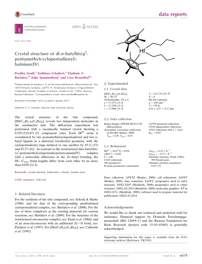 Pdf Crystal Structure Of Di N But Yl Bis H 5 Penta Methyl Cyclo Penta Dien Yl Hafnium Iv