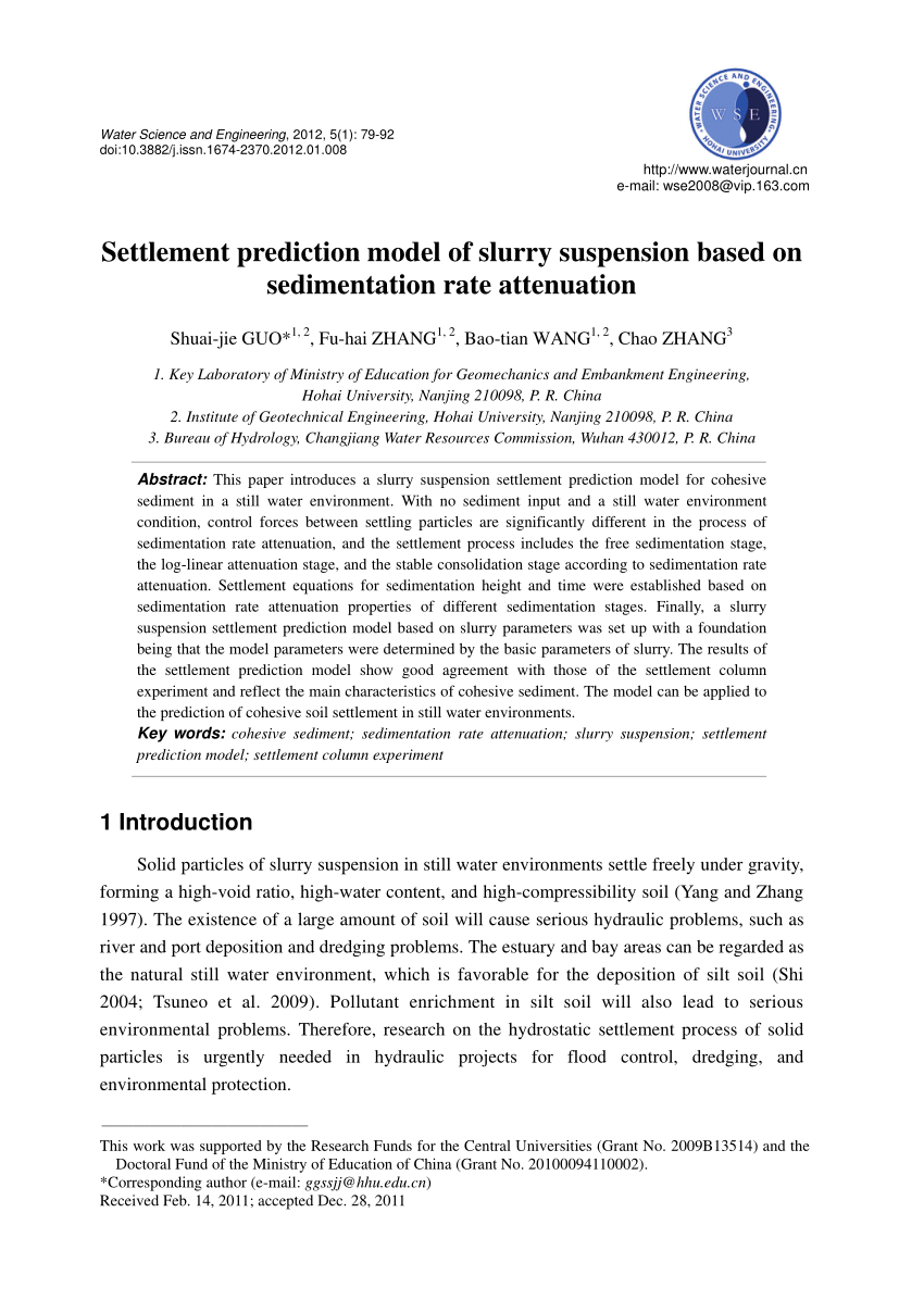 Pdf Settlement Prediction Model Of Slurry Suspension Based On Sedimentation Rate Attenuation